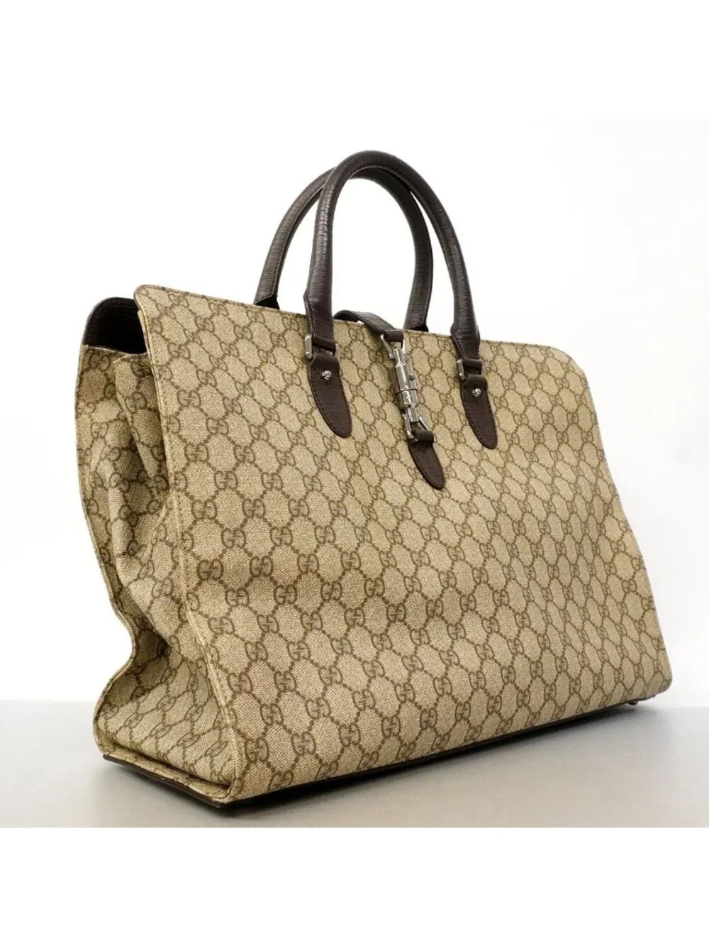 Gucci Handbag GG Supreme Brown Silver